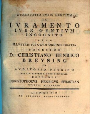 Diss. iuris gentium de iuramento iure gentium incognito