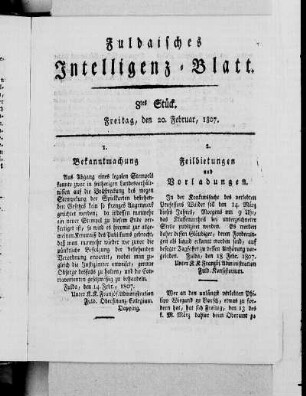 8tes Stück, Ausgabe vom 20. Februar, 1807