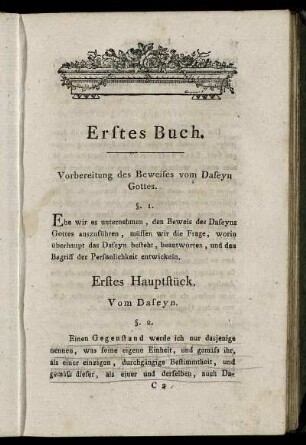 Erstes Buch. Vorbereitung des Beweises vom Daseyn Gottes.