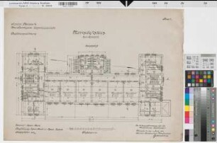 Münster (Münster) Trainkaserne Mannschaftshaus (3.u.4. Eskadron) Bl. 3 Grundriß Erdgeschoß (1912)1917 1 : 100 50 x 67 Farb. Druck Regierungsbaumeister Maschke Hochbauamt Münster