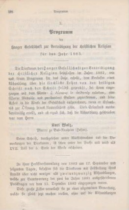 398-409 Programm der Haager Gesellschaft zur Verteidigung der christlichen Religion für das Jahr 1883