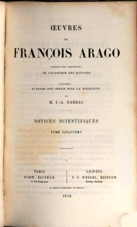 Oeuvres complètes de François Arago. 8, Notices scientifiques ; 5