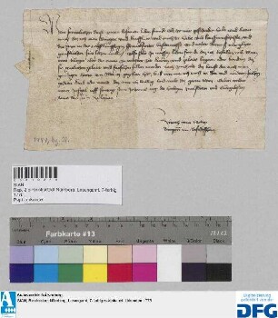 Zürch von Steten, Amtmann zu Bischofheim, sagt im Auftrag des Erzbischofs von Mainz der Nürnberger Kaufmannschaft zur Frankfurter Fastenmesse Geleit zu.