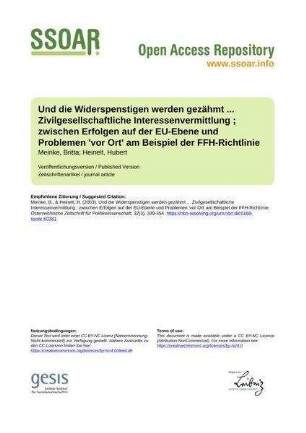 Und die Widerspenstigen werden gezähmt ... Zivilgesellschaftliche Interessenvermittlung ; zwischen Erfolgen auf der EU-Ebene und Problemen 'vor Ort' am Beispiel der FFH-Richtlinie