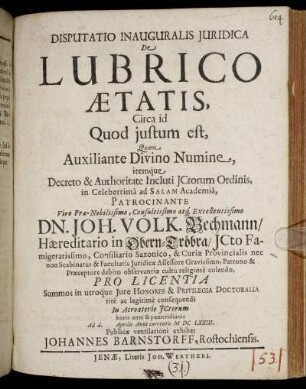 Disputatio Inauguralis Iuridica De Lubrico Aetatis, Circa id Quod iustum est