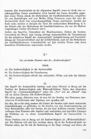 § 7: Das Rechtselement oder die "Rechtswidrigkeit"