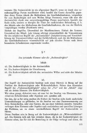 § 7: Das Rechtselement oder die "Rechtswidrigkeit"
