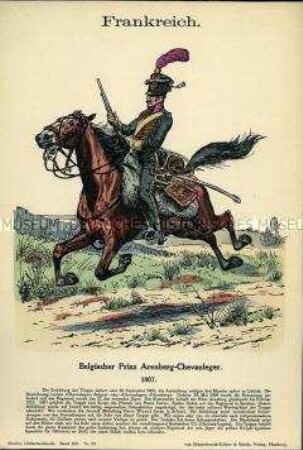 Uniformdarstellung, Reiter des Belgischen Chevauleger-Regiments "Prinz Arenberg", Erstes Kaiserreich Frankreich, 1807.