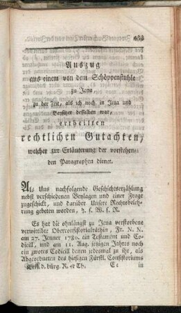 Auszug aus einem von dem Schöppenstuhle zu Jena, [...], ertheilten rechtlichen Gutachten, [...].