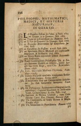 Philosophi, Mathematici, Medici, Et Historia Naturalis, In Quarto.