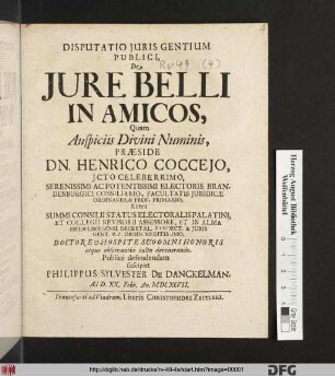 Disputatio Iuris Gentium Publici, De Iure Belli In Amicos