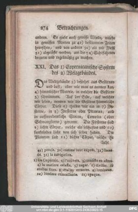 XXI. Das Copernicanische System des Weltgebäudes.