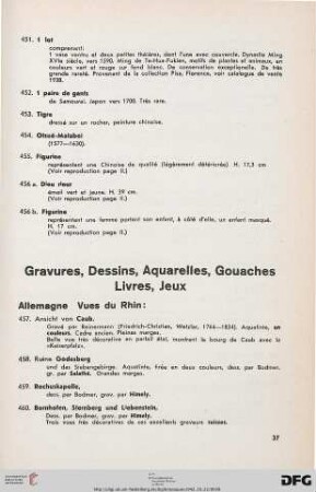 Gravures, Dessins, Aquarelles, Gouaches, Livres, Jeux (Nr. 457-548)