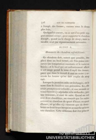 SECTION II. Manoeuvre du chaudron rafraîchissoir.
