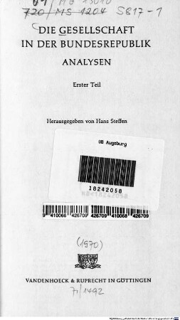 Die Gesellschaft in der Bundesrepublik : Analysen, 1