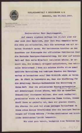 Schreiben an Hermann Muthesius (Brief)