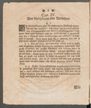 Cap. IV. Von Multipliciren oder Vermehren