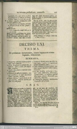 Decisio LXI. De probatione exceptionum, contra imputatum crimen bigamiae, obmotarum