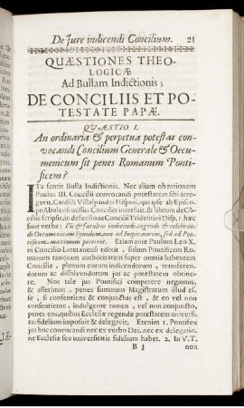 Quæstiones Theologicæ [...] De Conciliis Et Potestate Papæ.