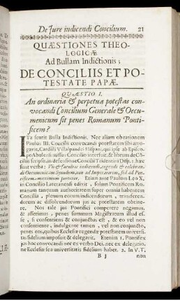 Quæstiones Theologicæ [...] De Conciliis Et Potestate Papæ.