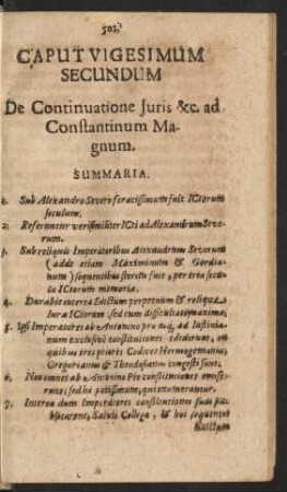 Caput Vigesimum Secundum De Continuatione Iuris &c. ad Constantinum Magnum
