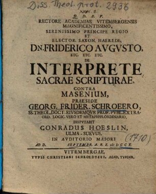 De Interprete Sacrae Scripturae, Contra Masenium