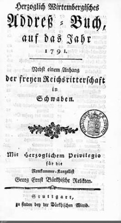 1791: Württembergisches Adressbuch, 1791