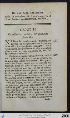 Caput II. De existentia, unitate, et excellentia summa Dei.