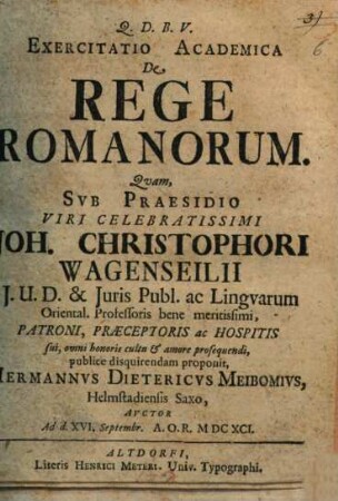Exercitatio Academica De Rege Romanorum