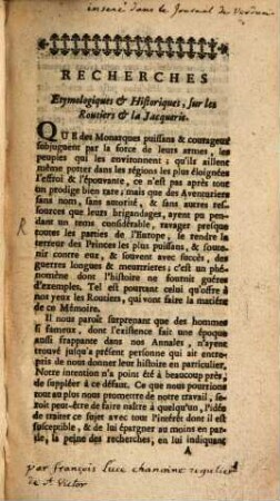 Recherches Etymologiques & Historiques, sur les Routiers & la Jacquerie