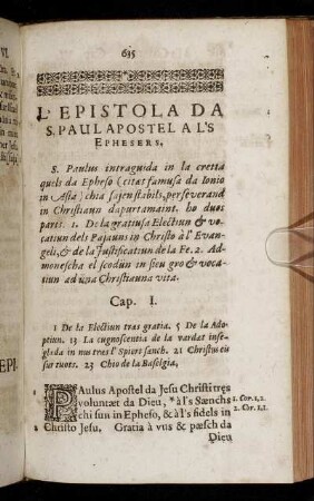 L'Epistola Da S. Paul Apostel A L'S Ephesers.