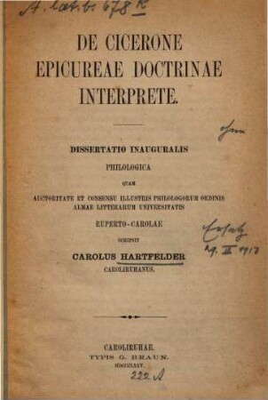 De Cicerone Epicureae doctrinae interprete