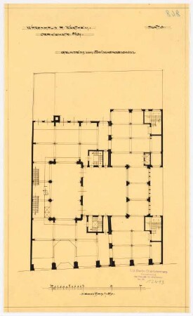 Warenhaus Wertheim, Oranienstraße, Berlin 1. u. 2. Bauabschnitt: Grundriss Zwischengeschoss, 1:250
