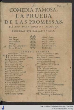 Comedia Famosa. La Prueba De Las Promessas.