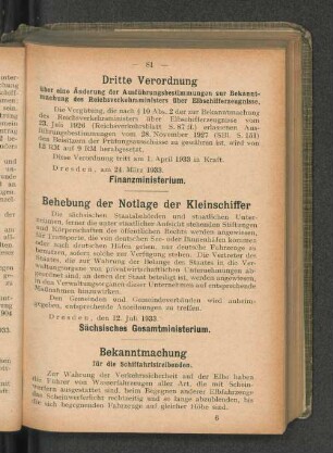 Behebung der Notlage der Kleinschiffer