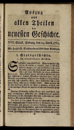 XVII. Stück. Coburg, den 24. April, 1762.