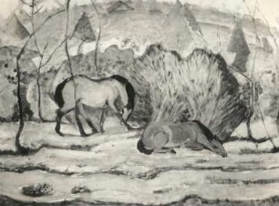 Marc, Franz. Skizze. Landschaft mit zwei Pferden. Tempera. 1909