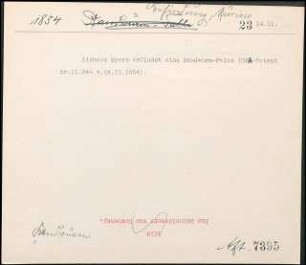 Alpheus Myers erfindet eine Bandwurmfalle (USA-Patent Nr. 11942 vom 14. Nov. 1854)