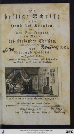 Die heilige Schrift in der Hand des Kranken, und des Seelsorgers am Bette des sterbenden Christen