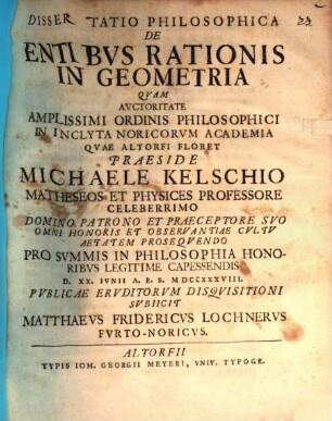 Dissertatio Philosophica De Entibvs Rationis In Geometria