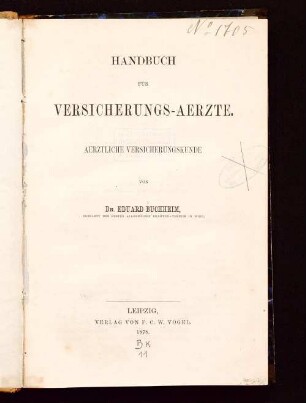 Handbuch für Versicherungs-Aerzte : aerztliche Versicherungskunde