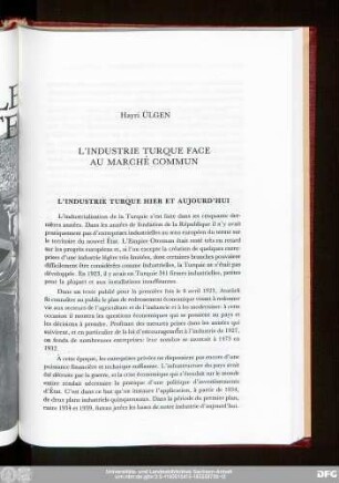 Hayri Ülgen L'Industrie Turque Face Au Marché Commun