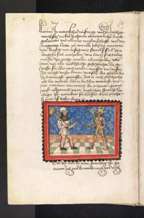Dialogszene zwischen Ackermann und Tod: Der Ackermann ruft Gott zur Entscheidung an.
