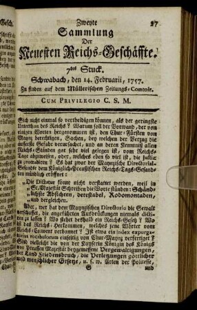 7tes Stuck. Schwabach, den 14. Februarii, 1757.