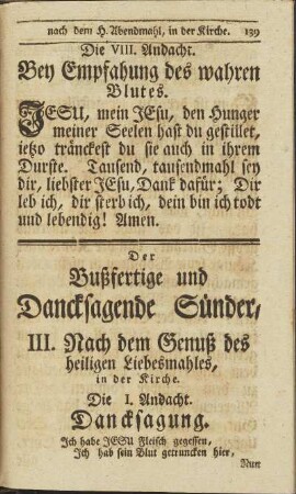 Die VIII. Andacht. Bey Empfahung des wahren Blutes.
