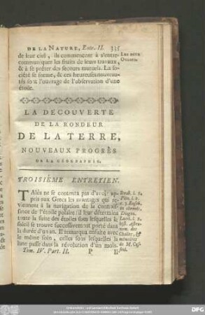 La Découverte De La Rondeur De La Terre, Nouveaux Progrès De La Géographie. Troisiéme Entretien.
