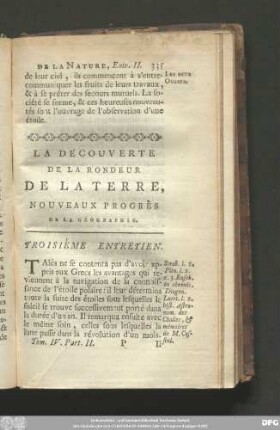 La Découverte De La Rondeur De La Terre, Nouveaux Progrès De La Géographie. Troisiéme Entretien.
