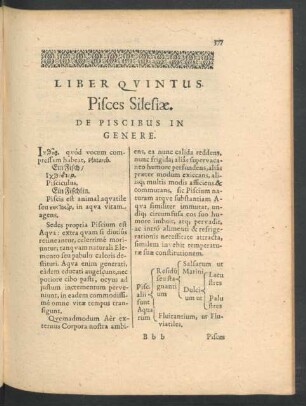Liber Quintus. Pisces Silesiae. De Piscibus In genere.
