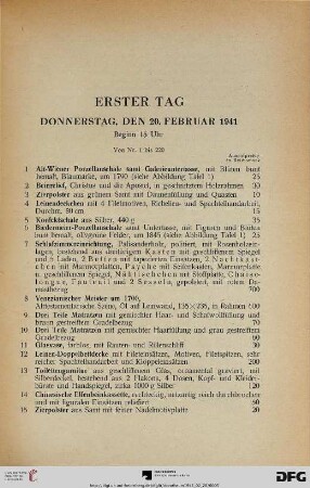 Erster Tag: Donnerstag, den 20. Februar 1941, Beginn 15 Uhr (Nr. 1-220)