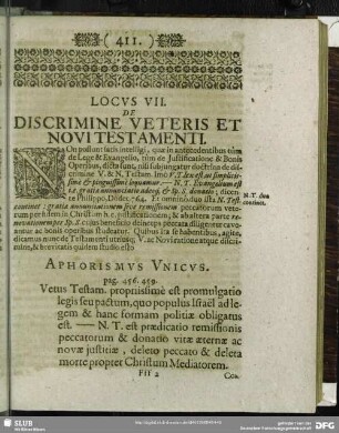 Locus VII. De Discrimine Veteris Et Novi Testamenti